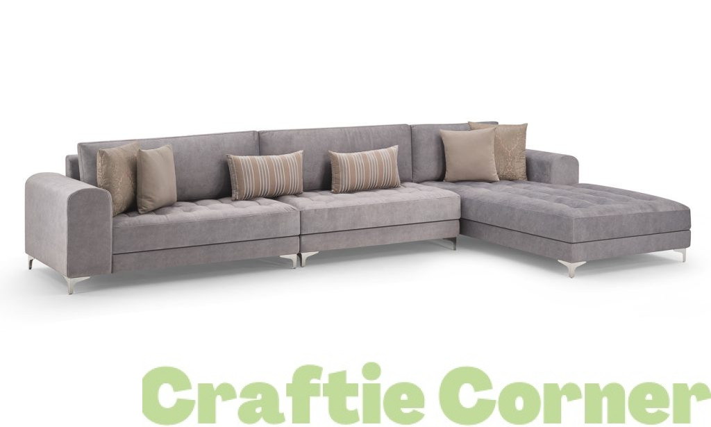 Salon d'angle MASH, élégant, confortable, revêtu en velours doux, piétement en acier, mousse HR, 5 coussins décoratifs,